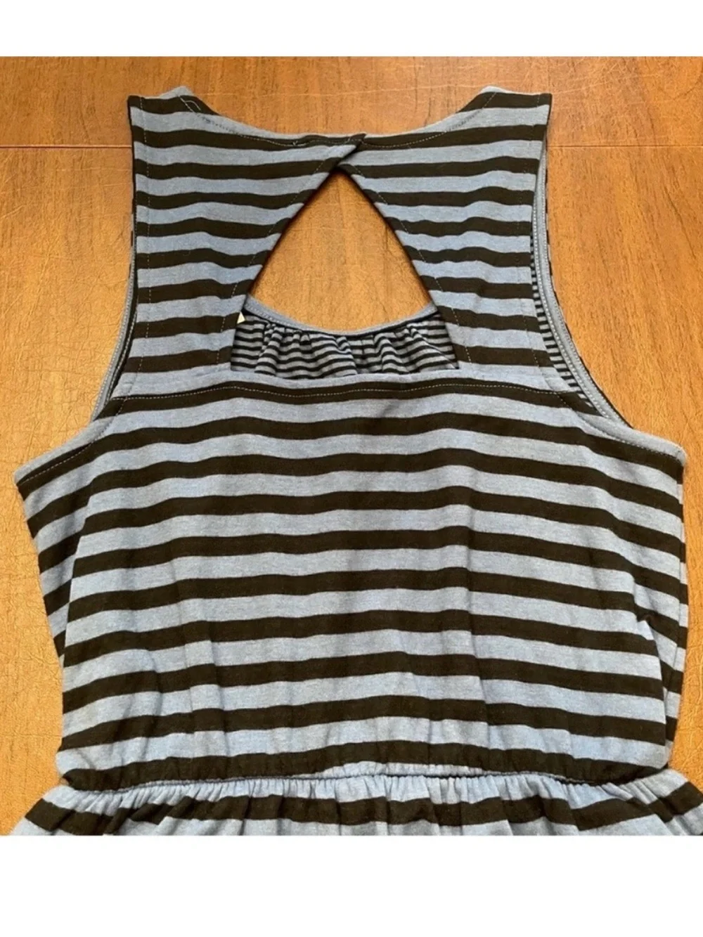 LOFT NWT Black Strip Blue Stretch Knit Sundress Cut-Out Back Tank Style Dress XS - Picture 6 of 12